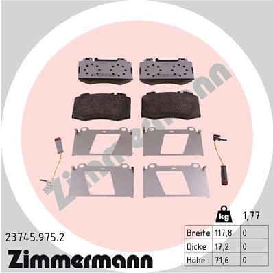 Bilde av ZIMMERMANN 23745.975.2 Bremseklosser inkl. slitasjevarselkontakt Bildet viser leveranseinnholdet MERCEDES BENZ: E Klasse T modell, Sedan