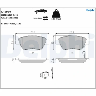Bilde av Bremseklosser sett, Framaksel, fiat,opel,vauxhall, 1605153, 1605226, 1605258, 1605353, 1605357, 1605359, 71770082, 93167073, 93169174, 9
