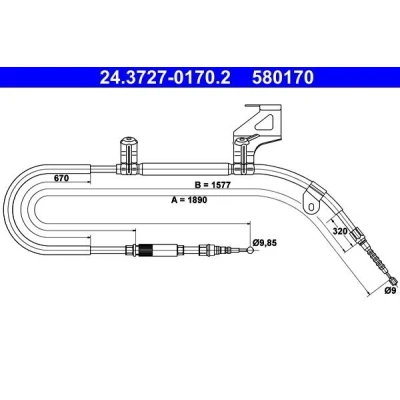 Bilde av ATE 24.3727 0170.2 Bremsekabel 1890 VOLKSWAGEN: Passat B5 GP Sedan, Stasjonsvogn
