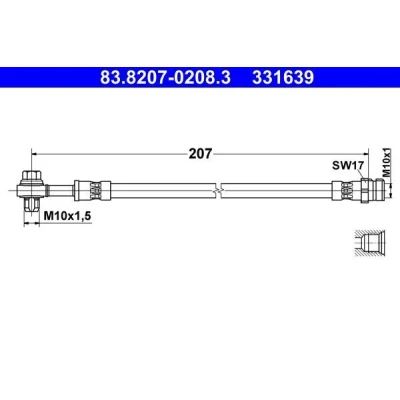 Bilde av ATE 83.8207 0208.3 Bremseslange 207mm M10x1mm VOLKSWAGEN: Amarok Pick up