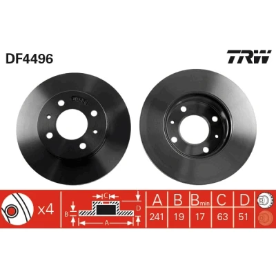 Bilde av TRW DF4496 Bremseskiver 241 19 4 100 ventilert spraylakkert HYUNDAI: ACCENT 2