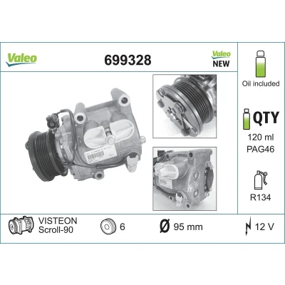 Bilde av VALEO 699328 Kompressor Scroll90 12 PAG 46 R 134a med kompressorlje NEW ORIGINAL PART FORD: MONDEO 3 Kombi