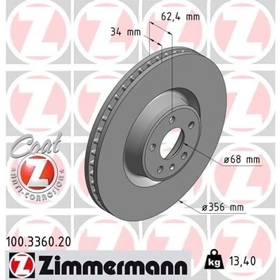 Bilde av ZIMMERMANN COAT Z 100.3360.20 Bremseskiver 356 34 6/5 5 112 innvendig ventilert belagt høy karbon AUDI: A6 C7 Allroad