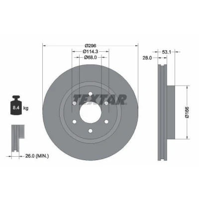Bilde av TEXTAR 92285803 Bremseskiver 296 28 06/06 114,3 innvendig ventilert belagt uten hjulfestebolt, hjulnav NISSAN: NP300 Navara Pick up