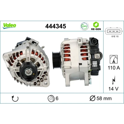Bilde av VALEO 444345 Dynamo 14V 110A HYUNDAI: ix35, i30 I Stasjonsvogn, KIA: cee‘d Sportage III, Hatchback
