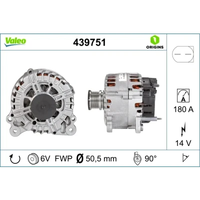 Bilde av VALEO 439751 Dynamo 14V 180A VOLKSWAGEN: Transporter 5 Bus, Passat B6 Variant, 5, SKODA: Superb II Stasjonsvogn, Hatchback
