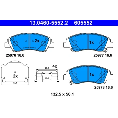 Bilde av ATE 13.0460 5552.2 Bremseklosser med akustisk slitasjevarsel antihyle blikk tilbehør HYUNDAI: i10 II Hatchback, I