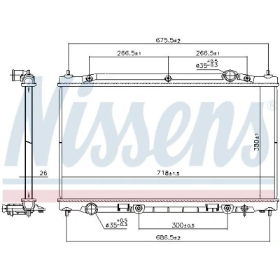 Bilde av NISSENS 686805 Radiator Aluminium 380mm 718mm 26mm med oljekjøler, uten pakning ekspansjonstank, ramme Kjøleribber loddet