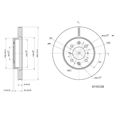 Bilde av METZGER 6110128 Bremseskiver framaksel 262 21 4 100 innvendig ventilert spraylakkert, Krysssliping HONDA: CIVIC 7 Hatchback, 6 Coupe, Jazz 3