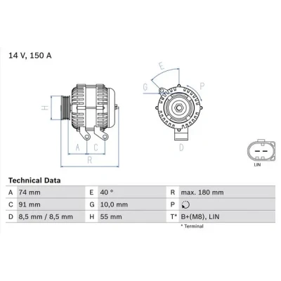 Bilde av BOSCH 0 986 080 810 Dynamo 14V 150A VOLVO: V50, C30, S40 II, FORD: KUGA 1