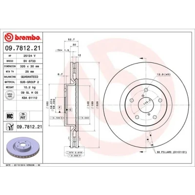Bilde av BREMBO COATED DISC LINE 09.7812.21 Bremseskiver 326 30 5 innvendig ventilert belagt høy karbon SUBARU: Impreza III Hatchback, II Sedan