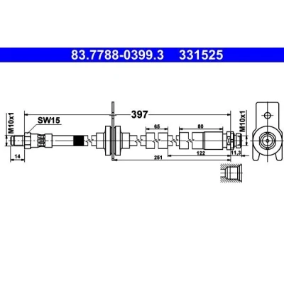 Bilde av ATE 83.7788 0399.3 Bremseslange 397 M10x1 FORD: FOCUS 3