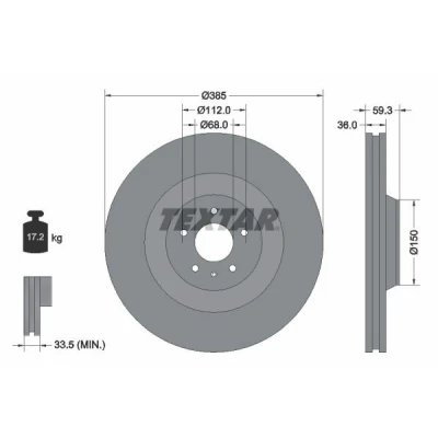 Bilde av TEXTAR Bremseskive AUDI: A8 D3 PRO 36mm 05/06 112mm innvendig ventilert belagt 92184203 4E0615301E,4E0615301K,98200184201PRO Bremseskiver