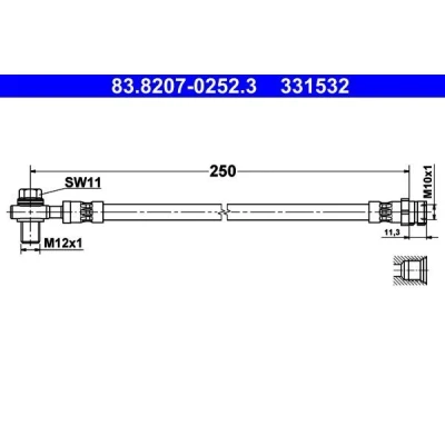 Bilde av ATE 83.8207 0252.3 Bremseslange 250mm M10x1mm