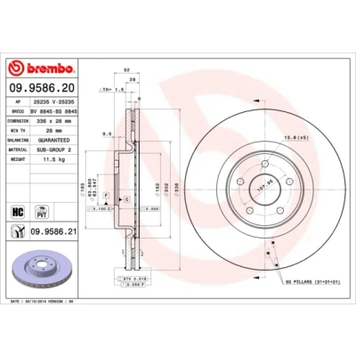 Bilde av BREMBO COATED DISC LINE 09.9586.21 Bremseskiver 336 28 5 innvendig ventilert belagt høy karbon FORD: Focus 2