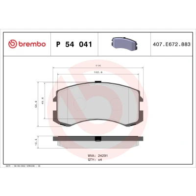 Bilde av BREMBO P 54 041 Bremseklosser ekskl. slitasjevarselkontakt uten tilbehør MITSUBISHI: Lancer 7 Limousine, 6