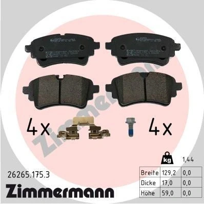 Bilde av ZIMMERMANN 26265.175.3 Bremseklosser klargjort for slitasjeindikator AUDI: A4 B9 Avant, Allroad, A6 C8 Avant