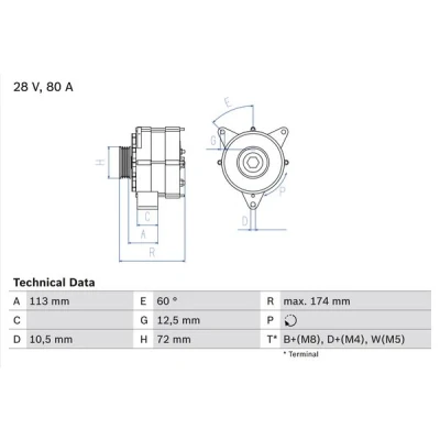 Bilde av BOSCH 0 986 040 260 Dynamo 28V 80A