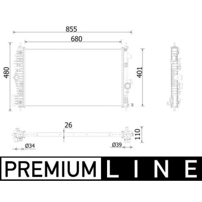 Bilde av MAHLE ORIGINAL CR 928 000P Radiator 680 401 26 Kjøleribber loddet OPEL: Insignia A Sports Tourer, Hatchback
