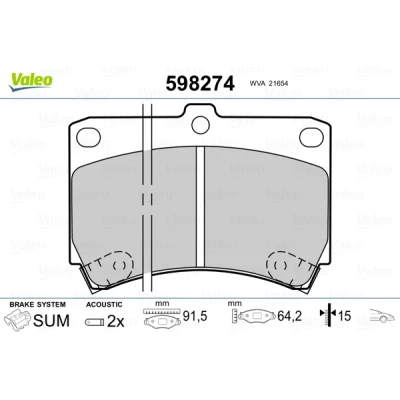 Bilde av VALEO 598274 Bremseklosser framaksel inkl. slitasjevarselkontakt uten antiskrike blikk KIA: SORENTO 2, Mohave / Borrego, MAZDA: 323 C IV Hatchback