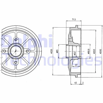 Bilde av DELPHI BF484 Bremsetrommel uten ABS sensorring, hjullager 245 PEUGEOT: 206 Hatchback, CITROËN: C3 I Hatchback