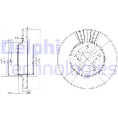 Bilde av DELPHI BG3856 Bremseskiver 275 25 5 ventilert oljet ubehandlet uten hjullager, ABS sensorring TOYOTA: RAV4 II SUV