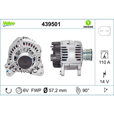 Bilde av VALEO 439501 Dynamo 14V 110A VOLKSWAGEN: Transporter 5 Bus, Passat B6 Variant, Caddy 3, SKODA: Octavia 2 Combi, Fabia 2, II Hatchback