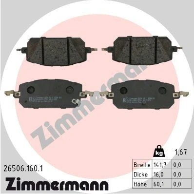 Bilde av ZIMMERMANN 26506.160.1 Bremseklosser med akustisk slitasjevarsel Bildet viser leveranseinnholdet MAZDA: MX 30
