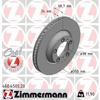 Bilde av ZIMMERMANN 460.4505.20 Bremseskiver 350 34 7/5 5 130 innvendig ventilert belagt høy karbon