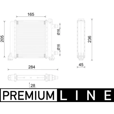 Bilde av MAHLE ORIGINAL CR 2596 000P Radiator Aluminium 165 205 28 Kjøleribber loddet
