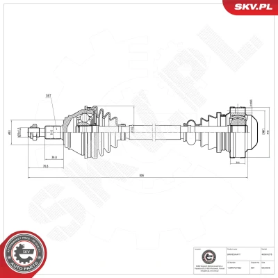 Bilde av Drivaksel, Framaksel høyre Esen skv 40SKV275 audi, seat, skoda, vw OE 1J0407272BJ, 1J0407272GC, 1J0407272GD