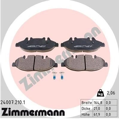 Bilde av ZIMMERMANN 24007.210.1 Bremseklosser klargjort for slitasjeindikator med skruer Bildet viser leveranseinnholdet MERCEDES BENZ: Vito Minibuss