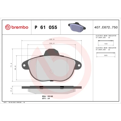 Bilde av BREMBO P 61 055 Bremseklosser inkl. slitasjevarselkontakt uten tilbehør