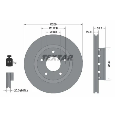 Bilde av TEXTAR PRO 92176803 Bremseskiver 269 22 05/05 112 utvendig ventilert belagt uten hjulfestebolt, hjulnav AUDI: A6 C5 Avant, Sedan