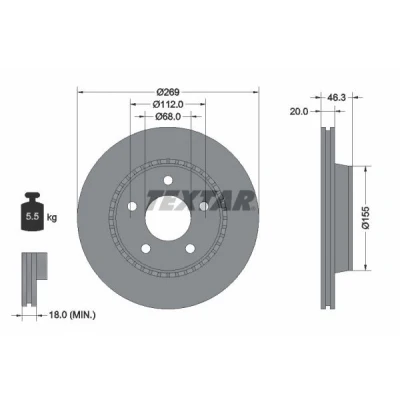 Bilde av TEXTAR 92037100 Bremseskiver 269 20 05/05 112 utvendig ventilert uten hjulfestebolt, hjulnav AUDI: A8 D2