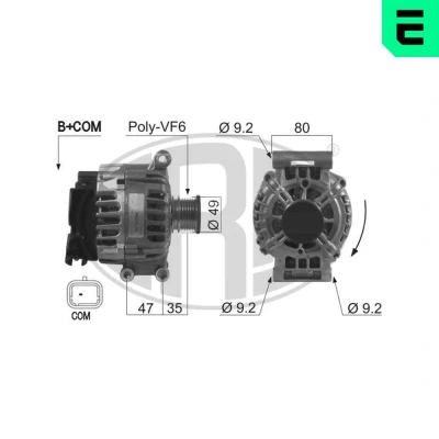 Bilde av ERA 210519A Dynamo 14V 120A PEUGEOT: 208 I Hatchback, Partner II Van, 207 CITROËN: Berlingo C5 III Stasjonsvogn,