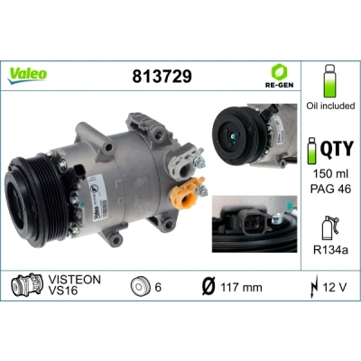 Bilde av VALEO 813729 Kompressor VS16 12 PAG 46 R 134a med kompressorlje FORD: FOCUS 3 Turnier