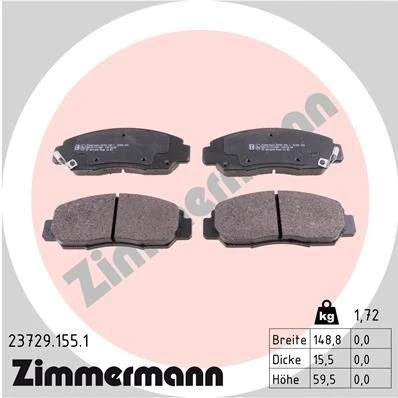 Bilde av ZIMMERMANN 23729.155.1 Bremseklosser med akustisk slitasjevarsel Bildet viser leveranseinnholdet HONDA: FR V, CIVIC 7 Hatchback, 8