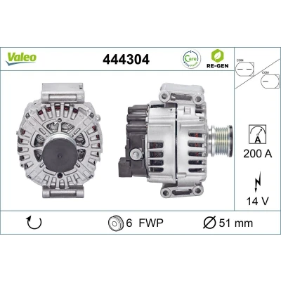Bilde av VALEO 444304 Dynamo 14V 200A MERCEDES BENZ: Sprinter 3.5 T Van, 5 Flatvogn lastebil/Chassis