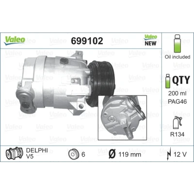 Bilde av VALEO NEW ORIGINAL PART 699102 Kompressor V51135 12 PAG 46 R 134a med kompressorlje OPEL: Vectra B Sedan