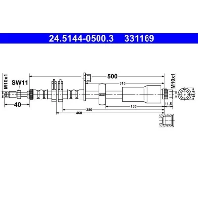 Bilde av ATE 24.5144 0500.3 Bremseslange 500 M10x1 PEUGEOT: 807