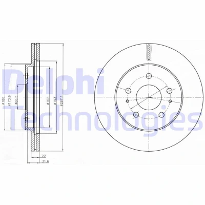 Bilde av DELPHI BG4326 Bremseskiver 287 22 5 ventilert oljet ubehandlet uten hjullager, ABS sensorring DAIHATSU: Terios II