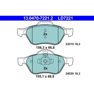 Bilde av ATE Ceramic 13.0470 7221.2 Bremseklosser ikke klargjort for slitasjeindikator, ekskl. slitasjevarselkontakt RENAULT: SCENIC 2, MEGANE 2 Kombi, CLIO 3