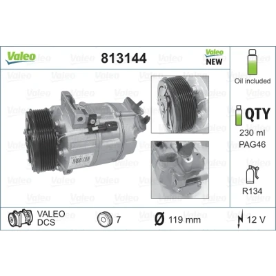Bilde av VALEO 813144 Kompressor DCS 12 PAG 46 R 134a med kompressorlje NEW ORIGINAL PART RENAULT: TRAFIC 2 Bus