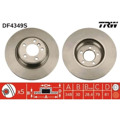 Bilde av TRW DF4349S Bremseskiver 348 30 5 115 ventilert spraylakkert høy karbon BMW: 7