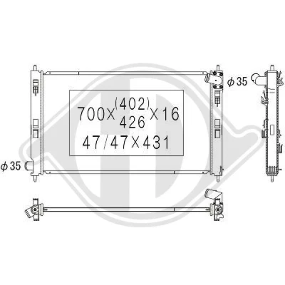 Bilde av DIEDERICHS DCM2532 Radiator Aluminium 700 410 16 Climate MITSUBISHI: Outlander 2 SUV, ASX SUV