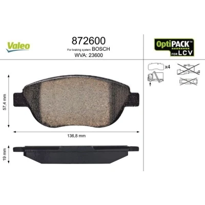 Bilde av VALEO 872600 Bremseklosser framaksel ekskl. slitasjevarselkontakt uten sikringsskruesett, for vanskelige bruksforhold PEUGEOT: 307 SW