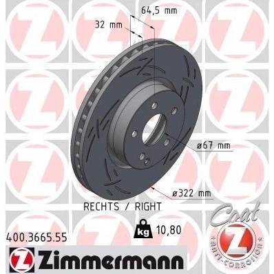Bilde av ZIMMERMANN Bremseskive MERCEDES BENZ: E Klasse T modell, Sedan, C modell 400.3664.55 0004211212,000421121207,2044210812,A0004211212