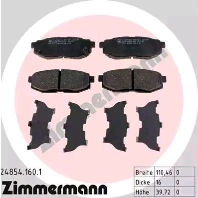 Bilde av ZIMMERMANN 24854.160.1 Bremseklosser med akustisk slitasjevarsel Bildet viser leveranseinnholdet SUBARU: Impreza III Hatchback, Forester IV