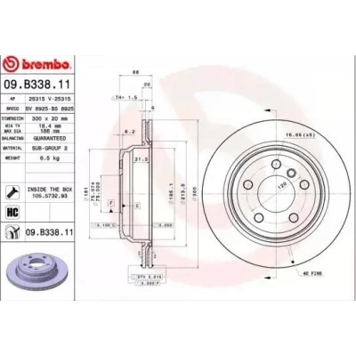 Bilde av BREMBO COATED DISC LINE 09.B338.11 Bremseskiver 300 20 5 innvendig ventilert belagt høy karbon med skruer BMW: 3 GT, Sedan, Touring